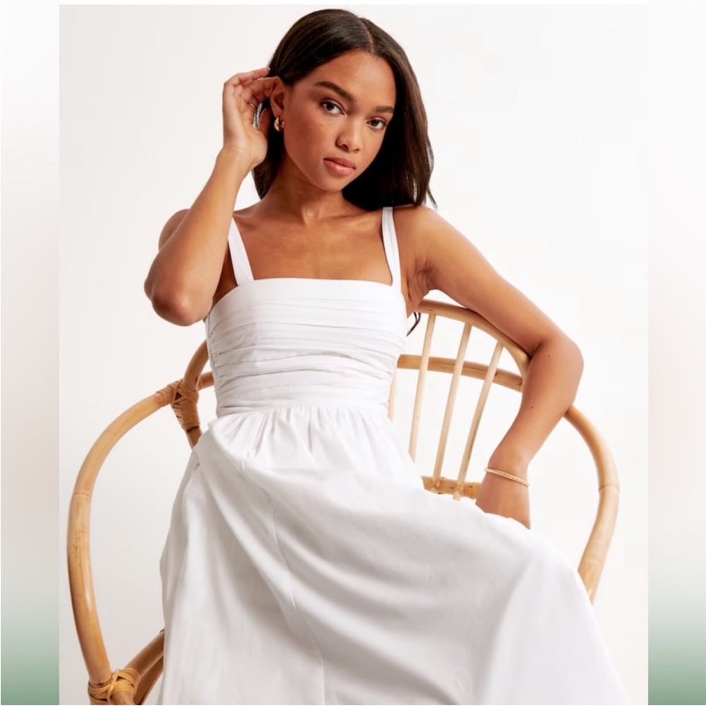 NWT Abercrombie & Fitch Emerson White Poplin Wide Strap Midi Dress XS